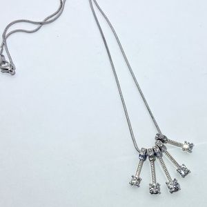 Drop Fringe Sterling Silver Necklace With White Stones